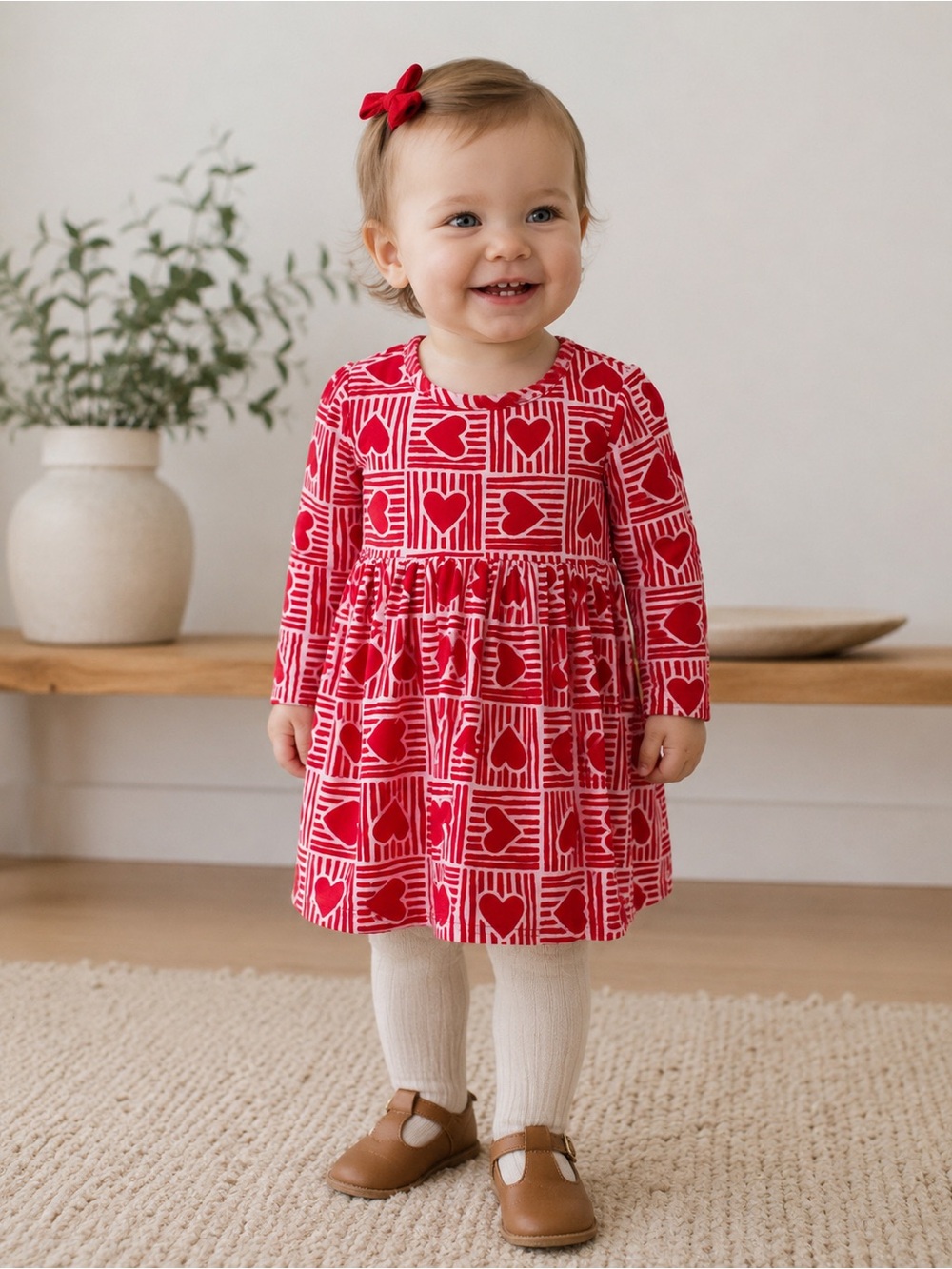 Hanna Andersson Red Pink Heart Print Dress 12-18M Valentine’s Toddler Girl